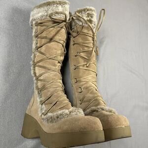Women’s Report Tan Fur Lined Boots Suede Platform Y2K 7